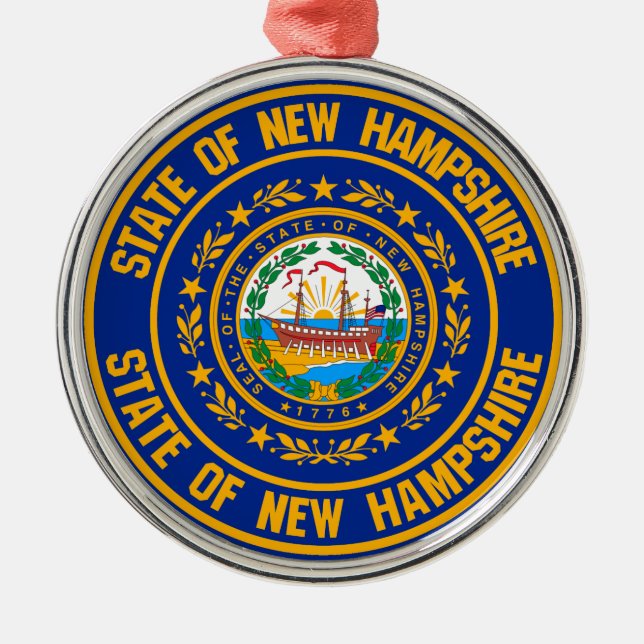 New Hampshire Round Emblem Metal Ornament (Front)