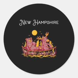 New Hampshire Shirt Funny Canoe Moose Elk Bear Lak Classic Round Sticker