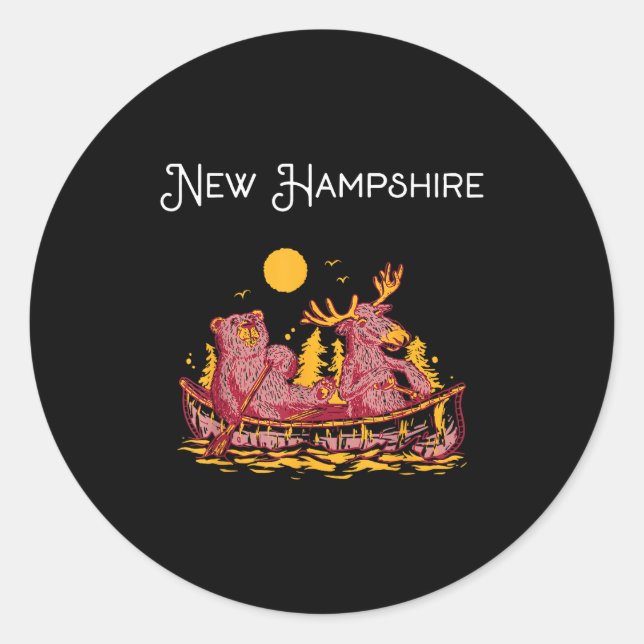 New Hampshire Shirt Funny Canoe Moose Elk Bear Lak Classic Round Sticker (Front)