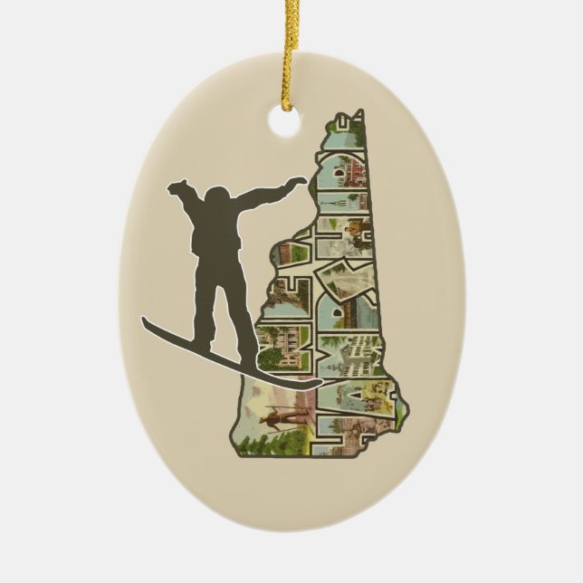 New Hampshire snowboarder Christmas tree ornament (Front)
