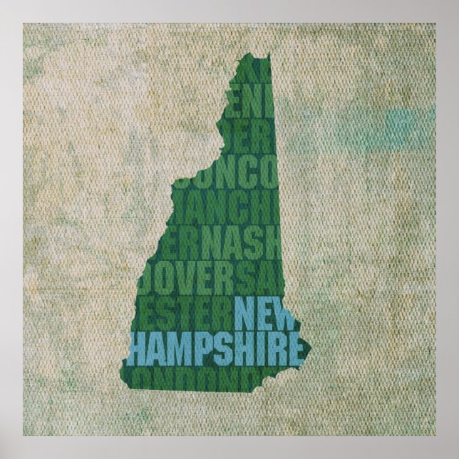 New Hampshire State Outline Word Map on Canvas Poster (Front)