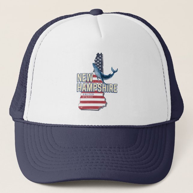 New Hampshire United States Retro State Map Trucker Hat (Front)