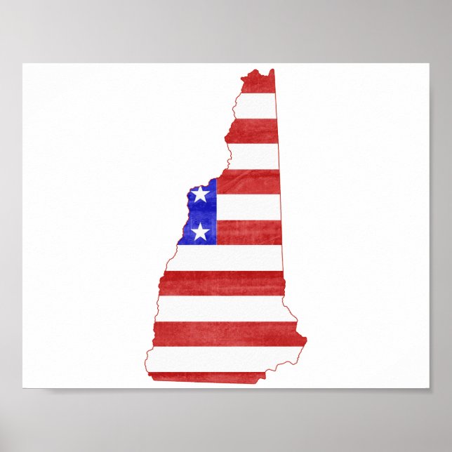 New Hampshire USA flag silhouette state map Poster (Front)