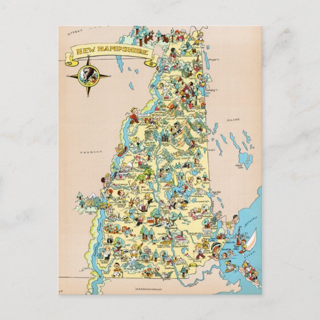 New Hampshire Vintage Funny Map Postcard (Front)