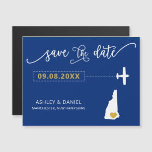 New Hampshire Wedding Save the Date Card, Map Magnetic Invitation
