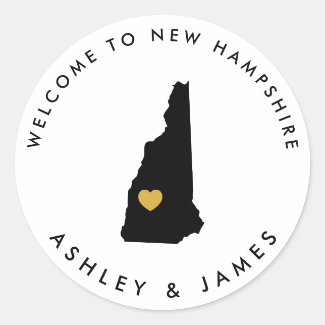 New Hampshire Wedding Welcome Sticker Tag, Black (Front)