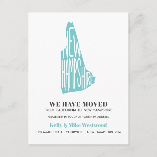 NEW HAMPSHIRE We've moved New address New Home   Postcard (Front)