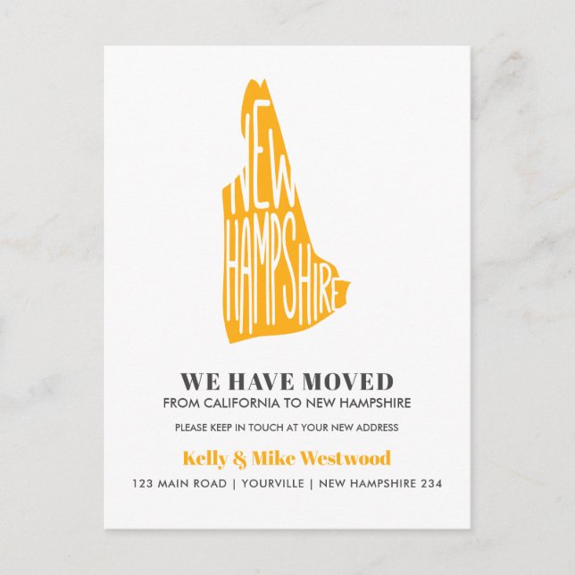 NEW HAMPSHIRE We've moved New address New Home  Postcard (Front)