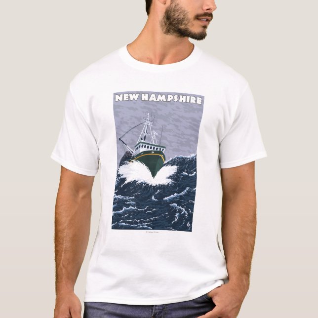 New HampshireCrab Fishing Boat Scene T-Shirt (Front)