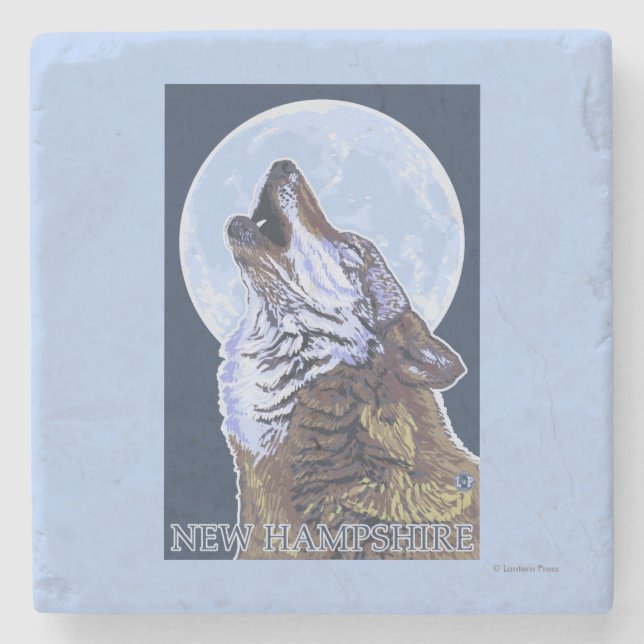New HampshireHowling Wolf Stone Coaster (Front)