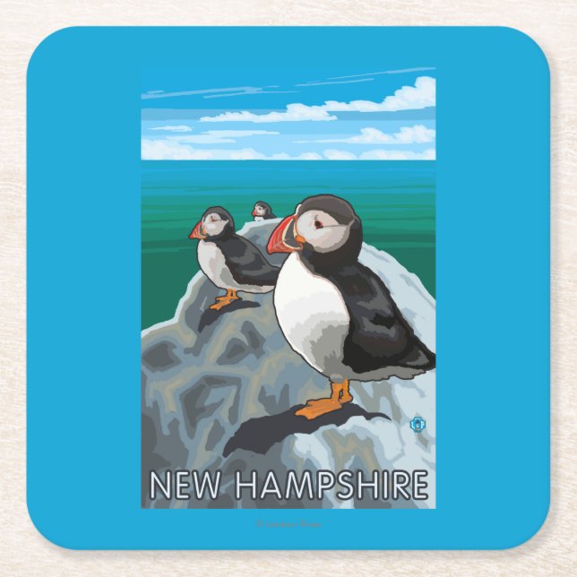 New HampshirePuffins Scene Square Paper Coaster (Front)