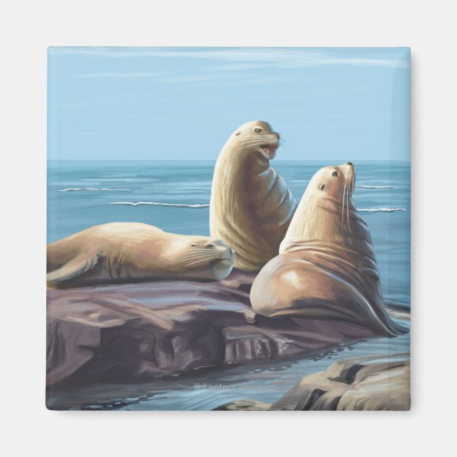 New HampshireSea Lions Scene Magnet (Front)