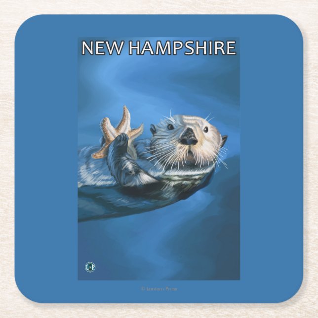 New HampshireSea Otter Scene Square Paper Coaster (Front)