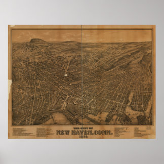 New Haven Connecticut 1879 Antique Panoramic Map Poster