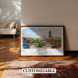 New Haven Connecticut Poster, Watercolor, Custom Poster