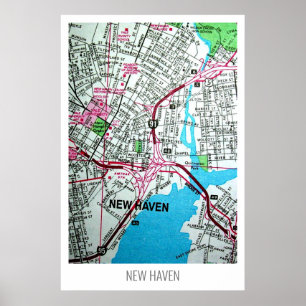 New Haven, Connecticut, USA Vintage Map Poster
