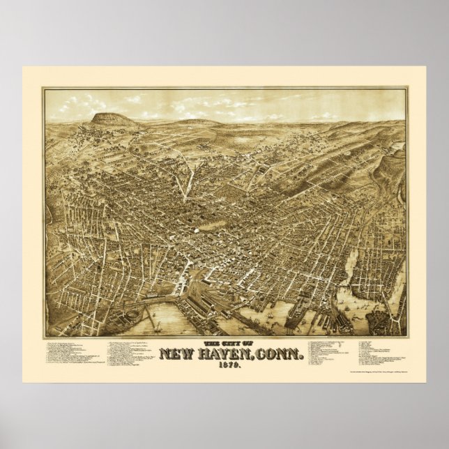 New Haven, CT Panoramic Map - 1879 Poster (Front)