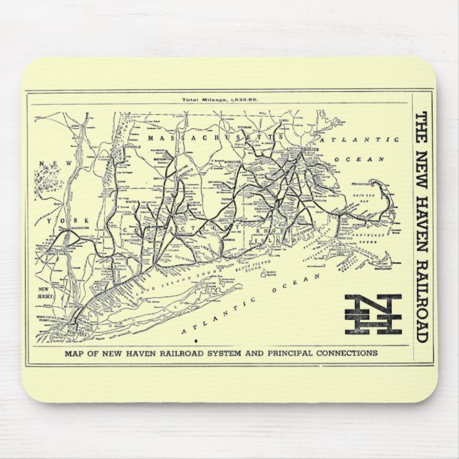 New Haven Railroad 1956 Map Mouse Pad (Front)