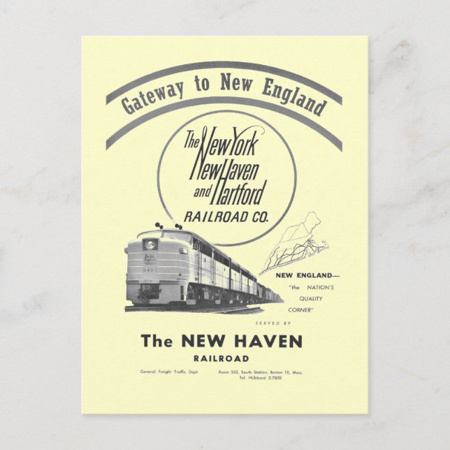 New Haven Railroad-Gateway to New England 1950 Postcard (Front)