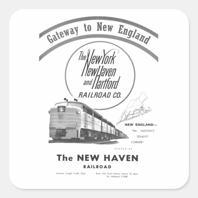 New Haven Railroad-Gateway to New England 1950 Square Sticker (Front)
