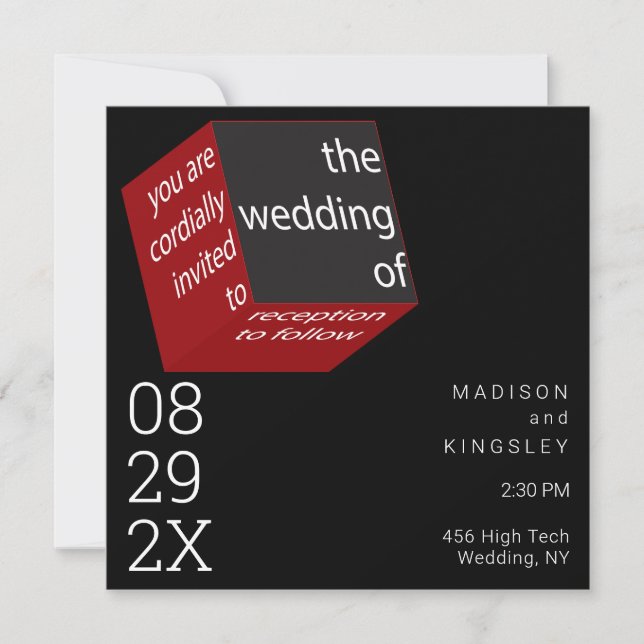 New High Tech Cube Epic Black Geometric  Invitation (Front)
