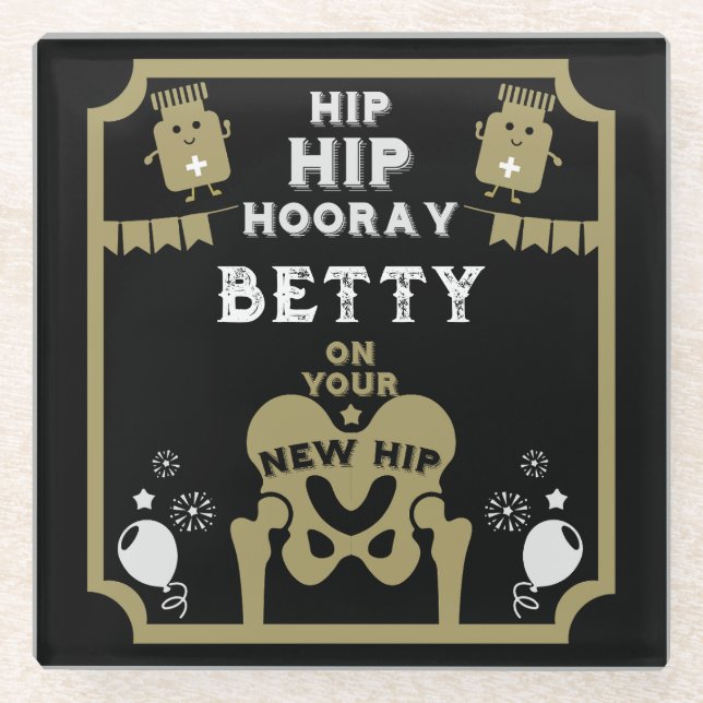 New Hip Replacement Get Well Glass Coaster (Front)