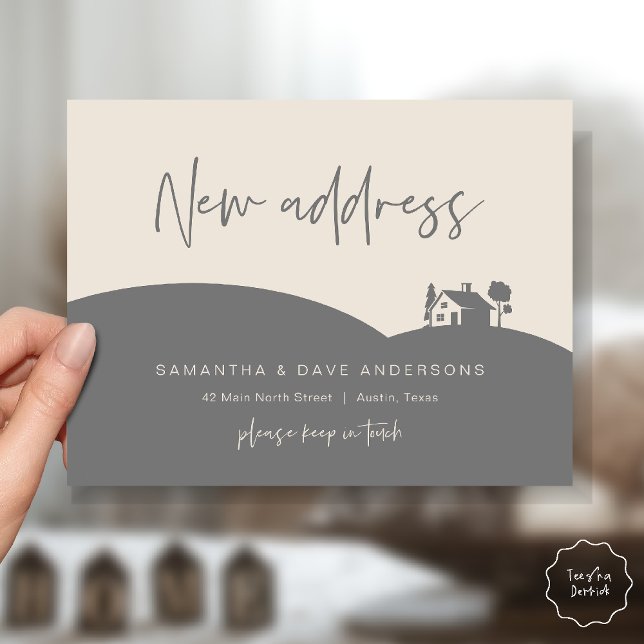 New Home Address Announcement, Little House Postcard (New Home Address Announcement, Little House Postcard in cream grey)