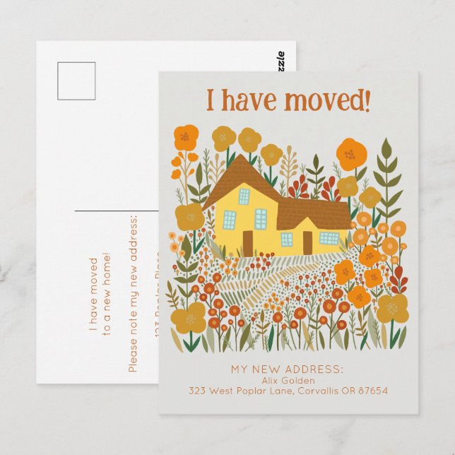 New Home Address I Have Moved Farmhouse Flowers  Postcard (Front/Back)
