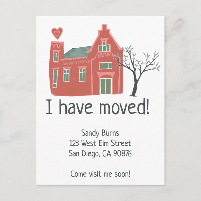 New Home Address Moving Announcement Cute House Postcard (Front)
