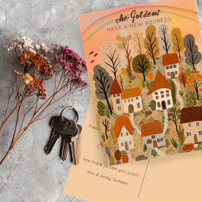 New Home Address Moving Autumn Country Village Art Postcard (New Home Address Moving Autumn Country Village Art Postcard
)