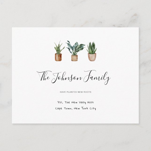 New Home Address New Roots House Warming Plants Postcard (Front)