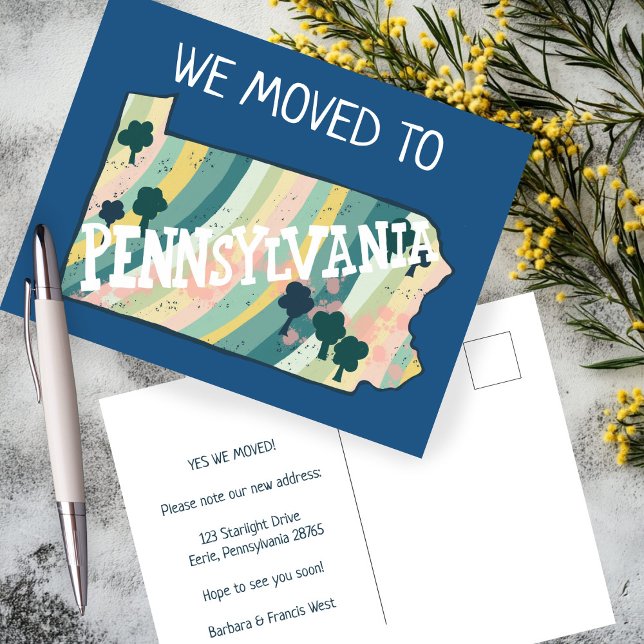 NEW HOME ADDRESS  Pennsylvania State Map Postcard (NEW HOME ADDRESS Moving Announcement Pennsylvania State Map Postcard
)