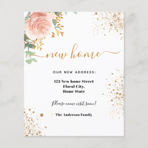 New home address rose gold floral moving card