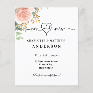 New home address rose gold floral moving card