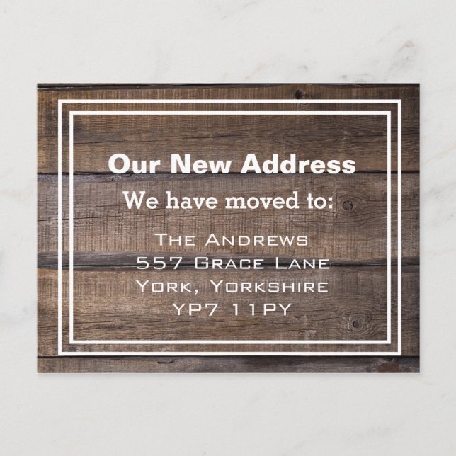 New Home Address Rustic Moving Announcement Postcard (Front)