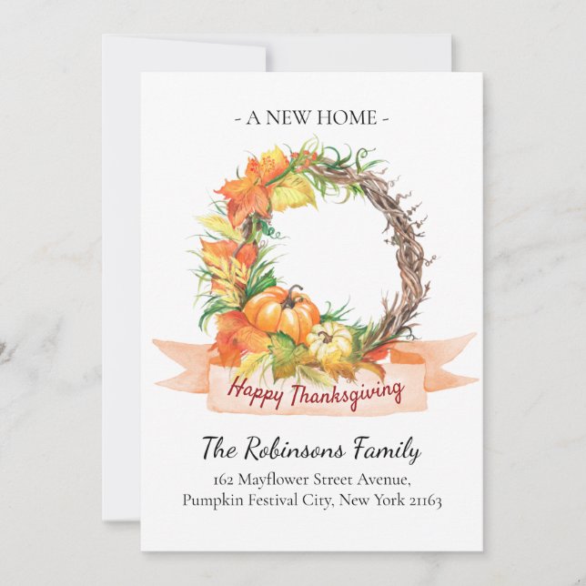 New Home Address Thanksgiving Pumpkin Moving Announcement (Front)