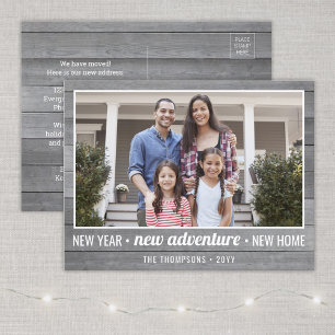 New Home Adventure Grey Wood 1 Photo New Years Holiday Postcard