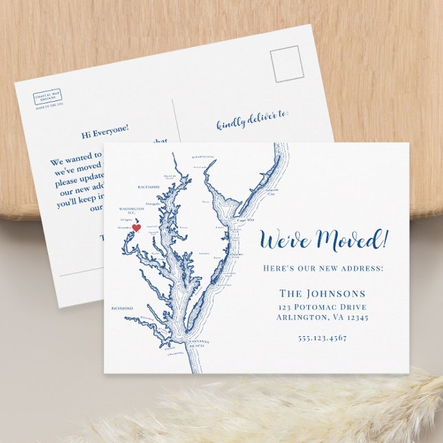 New Home Alexandria VA Map Moving Announcement Postcard (Alexandria VA military moving announcement change of address postcard from Coastal Map Designs)