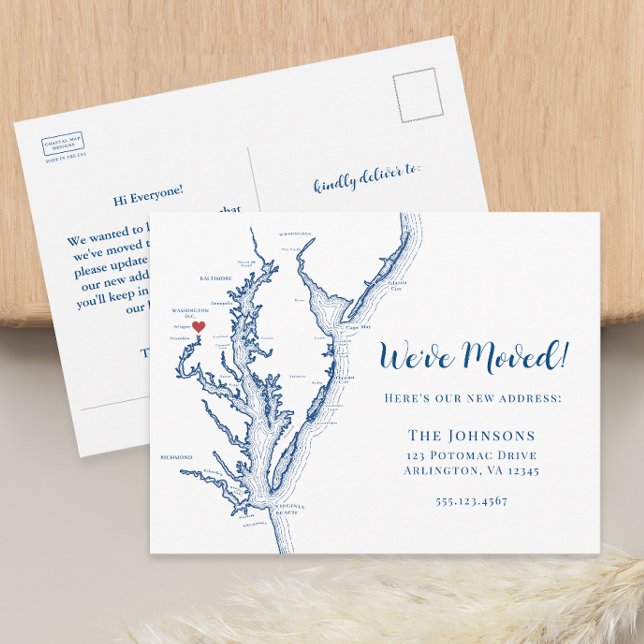 New Home Arlington VA Map Moving Announcement Postcard (Arlington VA military moving announcement change of address postcard from Coastal Map Designs)