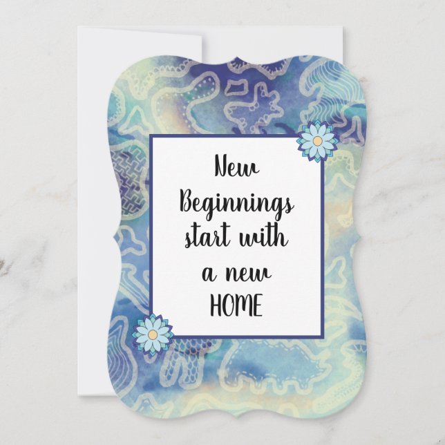 New home blue abstract custom invitation (Front)