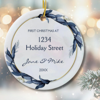 New Home Blue Floral First Home Christmas Ceramic Ornament