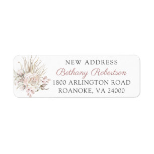 New Home Boho Pink Roses Eucalyptus Return Address Label
