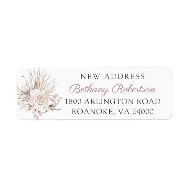 New Home Boho Pink Roses Eucalyptus Return Address Label (Front)