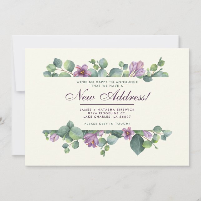 New Home Botanical We’ve Moved Eucalyptus Announce Announcement (Front)