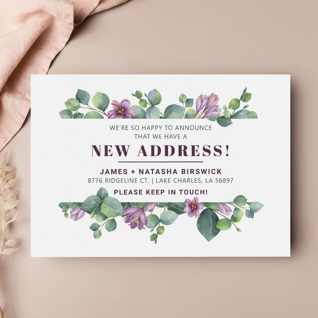 New Home Botanical We’ve Moved Floral Announcement (Botanical Eucalyptus Moving Announcement)