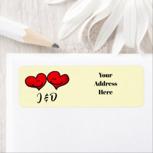 New Home Cartoon Hearts Couple Initials Return Address Label