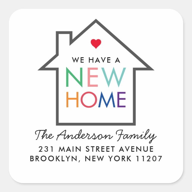 New Home Change of Address Moving Announcement Square Sticker (Front)