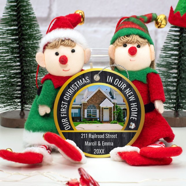 new home christmas 2023 with personalised 2 photo ceramic ornament (Creator Uploaded)