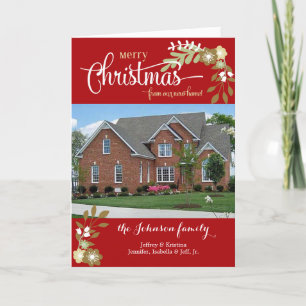 New Home Christmas modern floral custom photo Holiday Card