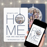 New Home Christmas Ornament 2 Photo Navy & White Holiday Card<br><div class="desc">There's no place like a new home for the holidays! Share the joyful news of your new address as well as two of your favorite photos with this elegant navy blue and white holiday moving announcement card. Text on this template is is simple to customize. (IMAGE PLACEMENT TIP: An easy...</div>